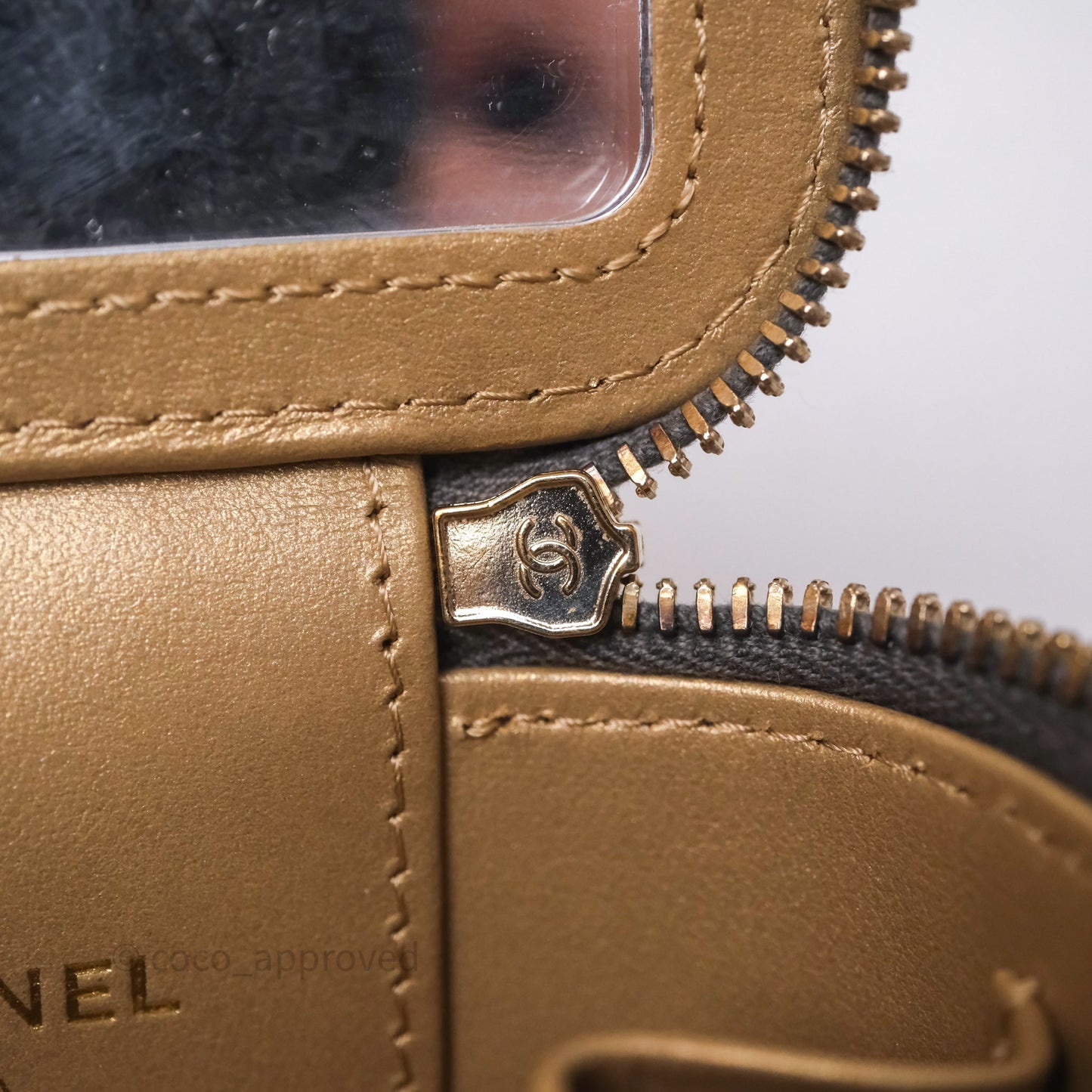Chanel Mini Vanity Pearl Crush With Chain Dark Grey Lambskin Aged Gold Hardware