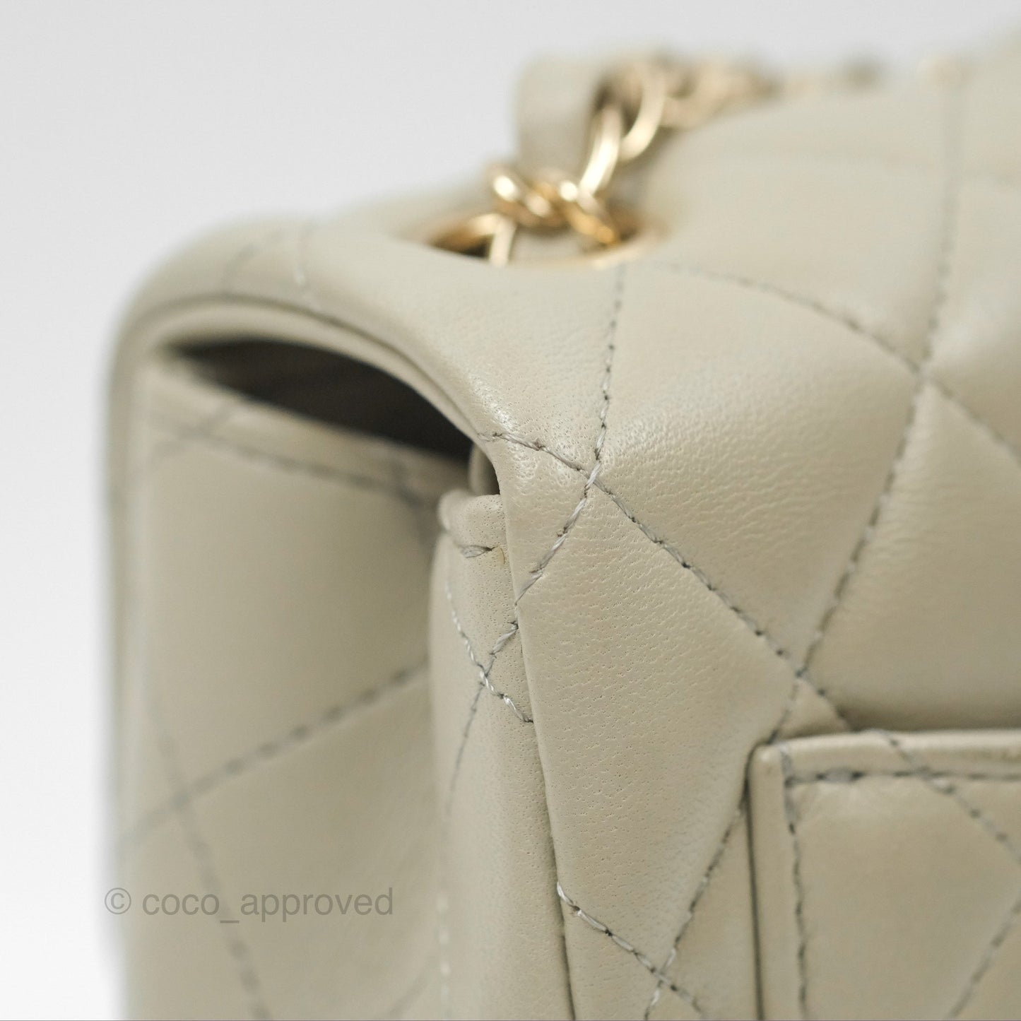 Chanel Mini Square Quilted Grey Lambskin Gold Hardware 22C