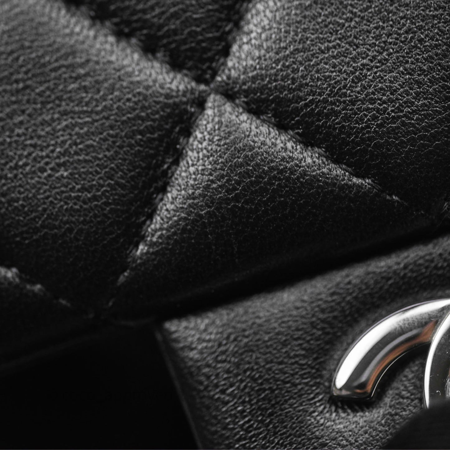 Chanel Quilted Mini Rectangular Flap Black Lambskin Silver Hardware