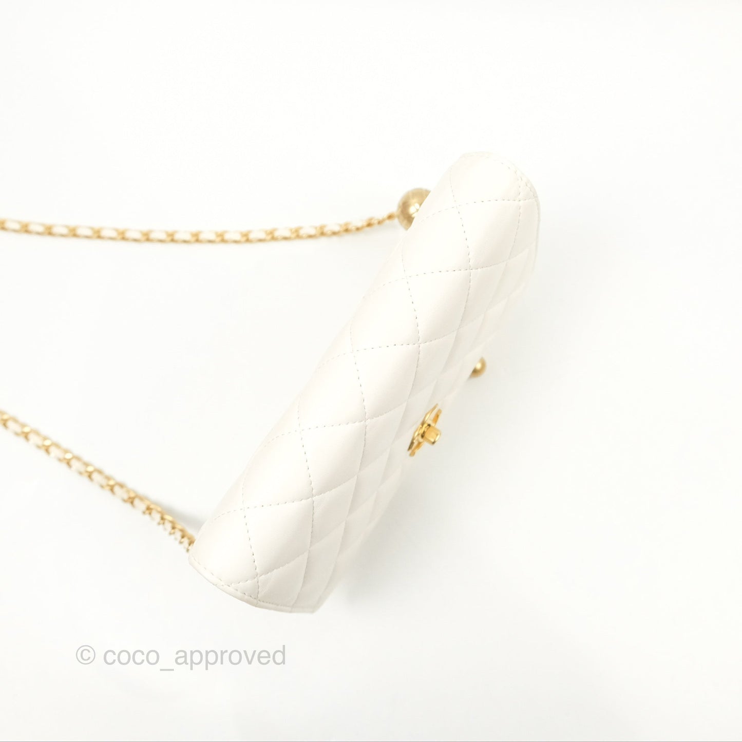 Chanel Quilted Pearl Crush Wallet on Chain WOC White Lambskin Aged Gold Hardware