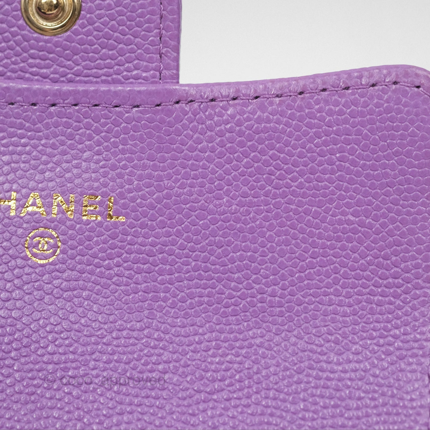 Chanel Classic Quilted Flap Card Holder Purple Caviar Gold Hardware