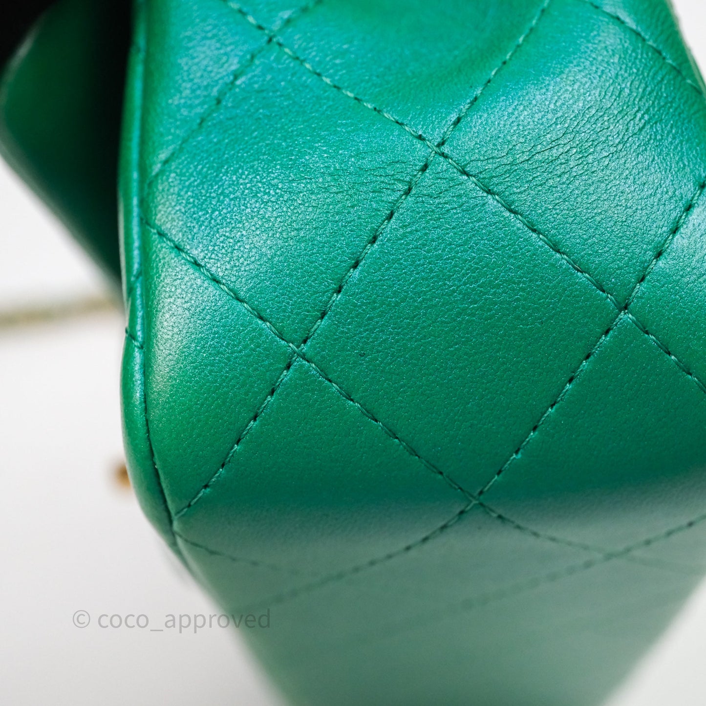 Chanel Top Handle Mini Rectangular Flap Bag Iridescent Green Lambskin Aged Gold Hardware