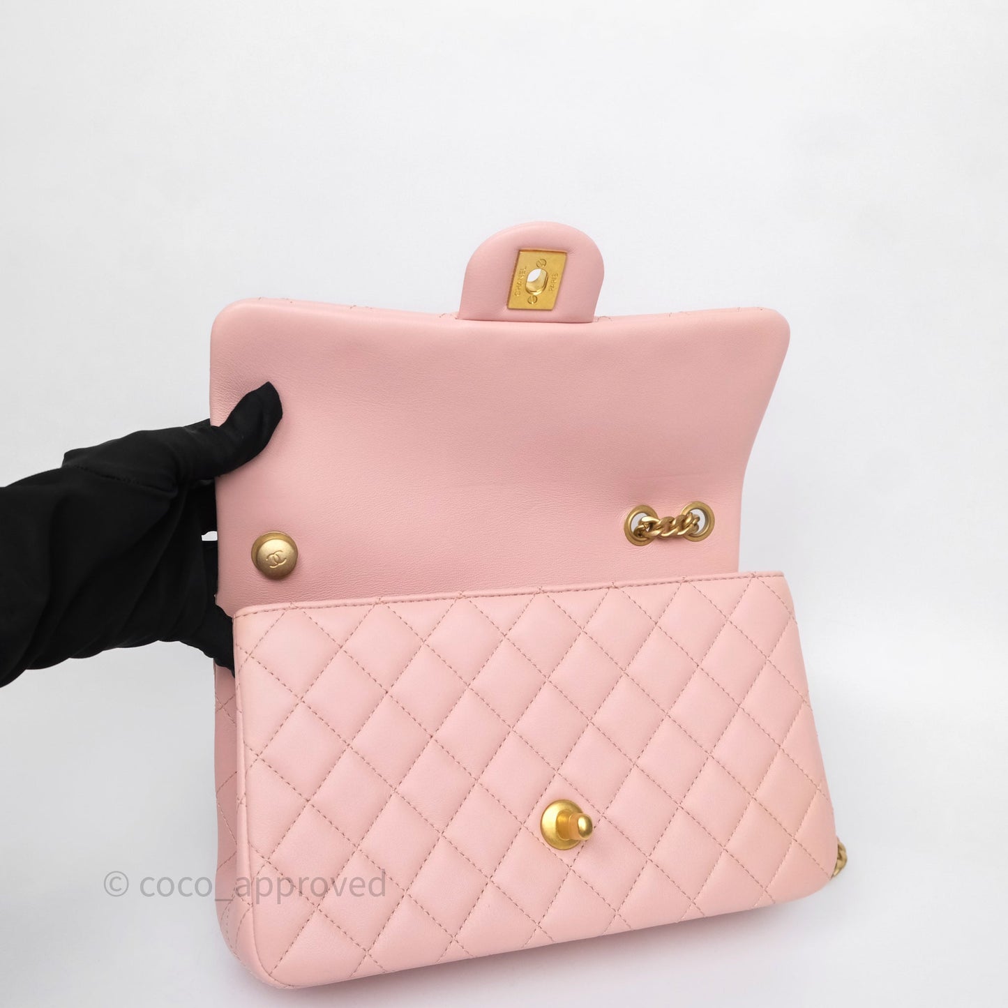 Chanel Quilted Flap Bag With Camellia Adjustable Lambskin Pink Aged Gold Hardware