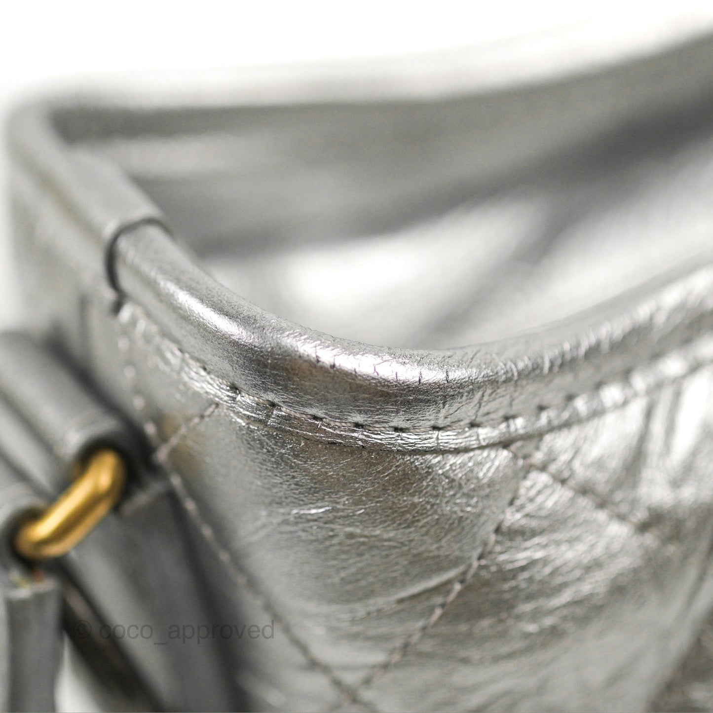 Chanel Quilted Small Gabrielle Hobo Metallic Silver Aged Calfskin Mixed Hardware
