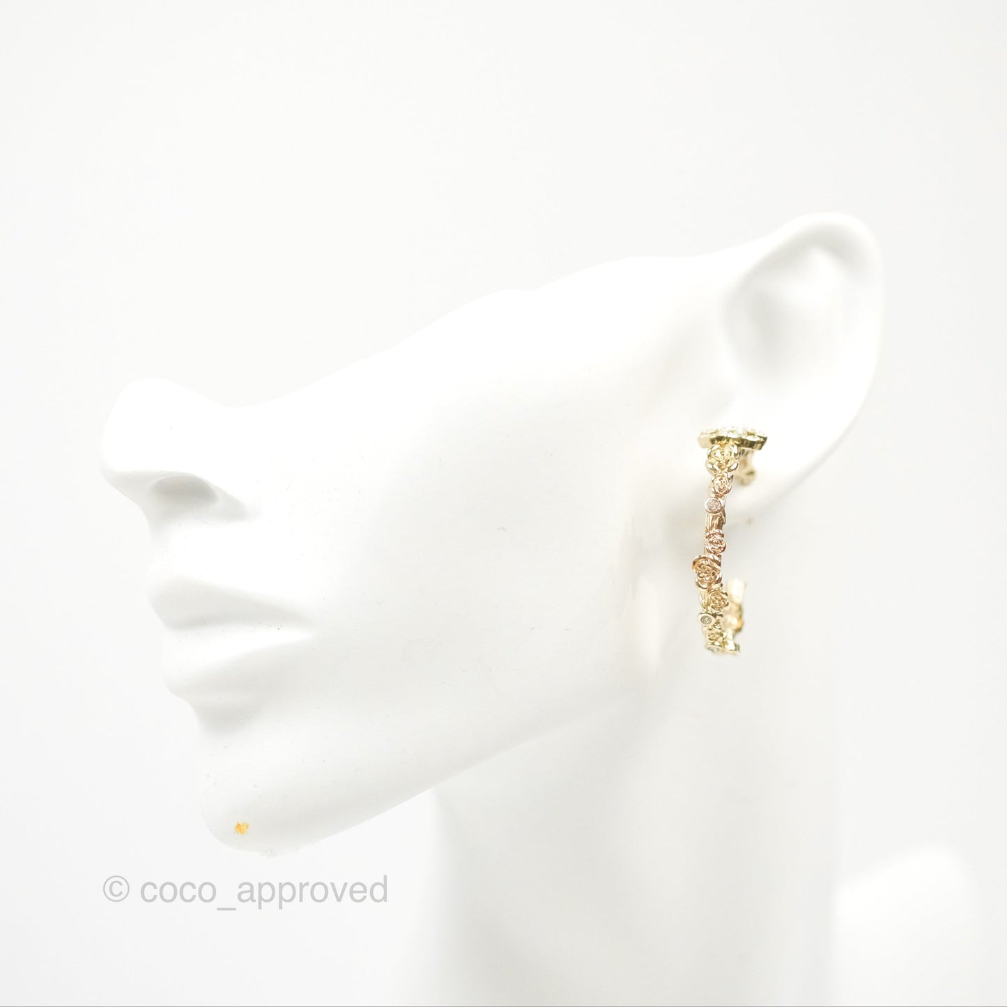 Chanel CC Crystal Camellia Hoop Earrings Gold Tone 22C