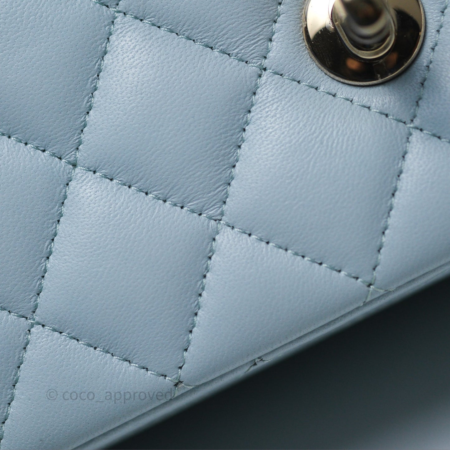 Chanel Top Handle Mini Rectangular Flap Light Blue Lambskin Gold Hardware