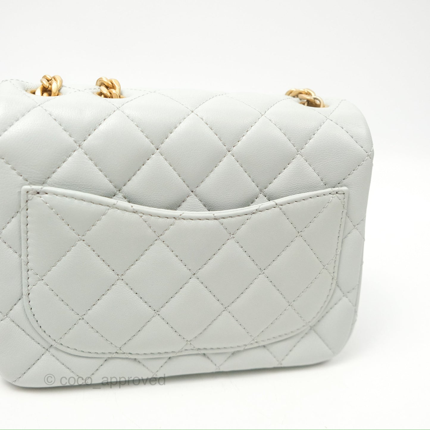 Chanel Quilted Mini Square Flap with Camellia Adjustable Chain Blue Clair Lambskin 23S