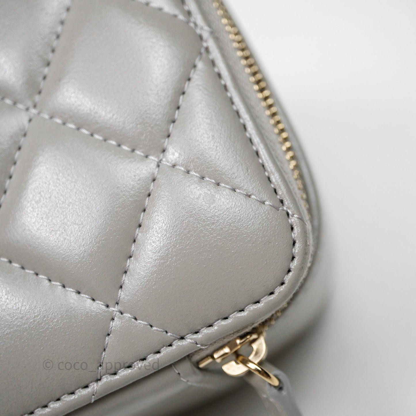 Chanel Mini Top Handle Camera Case Grey Shiny Calfskin Gold Hardware 22B
