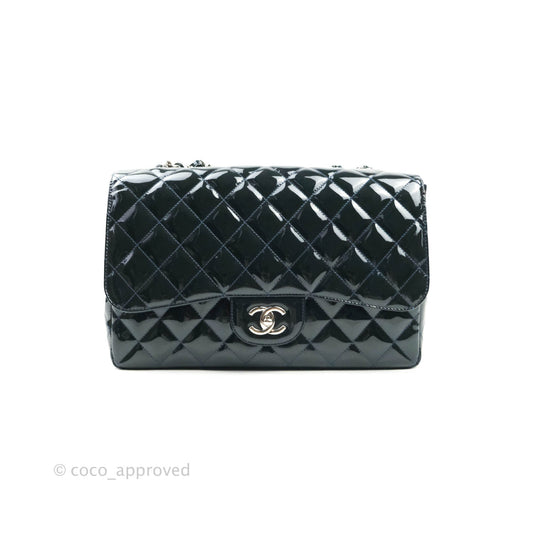 Chanel Jumbo Single Flap Teal Blue Patent Silver Hardware