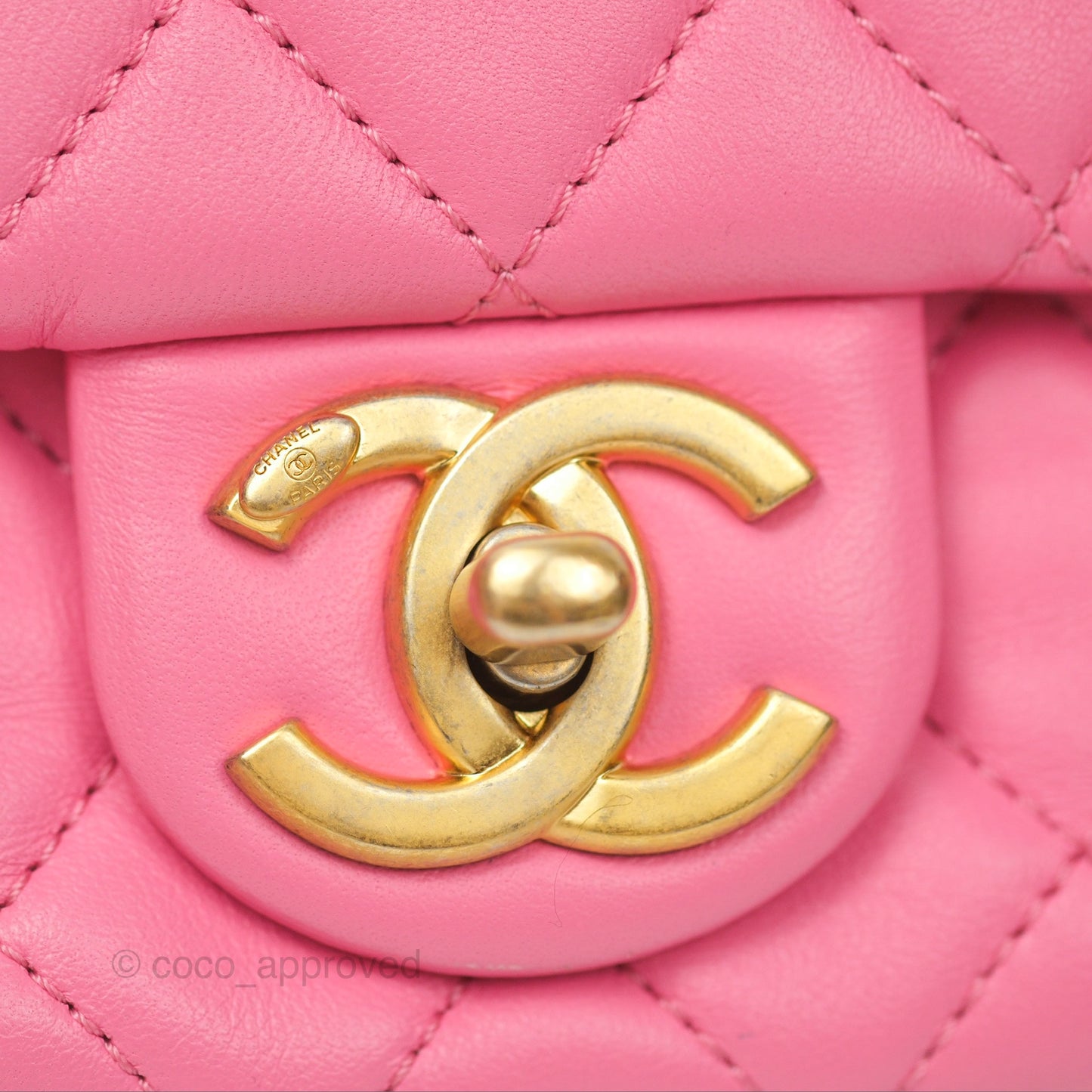 Chanel Mini Pearl Samba Square Flap Pink Lambskin Aged Gold Hardware 21P