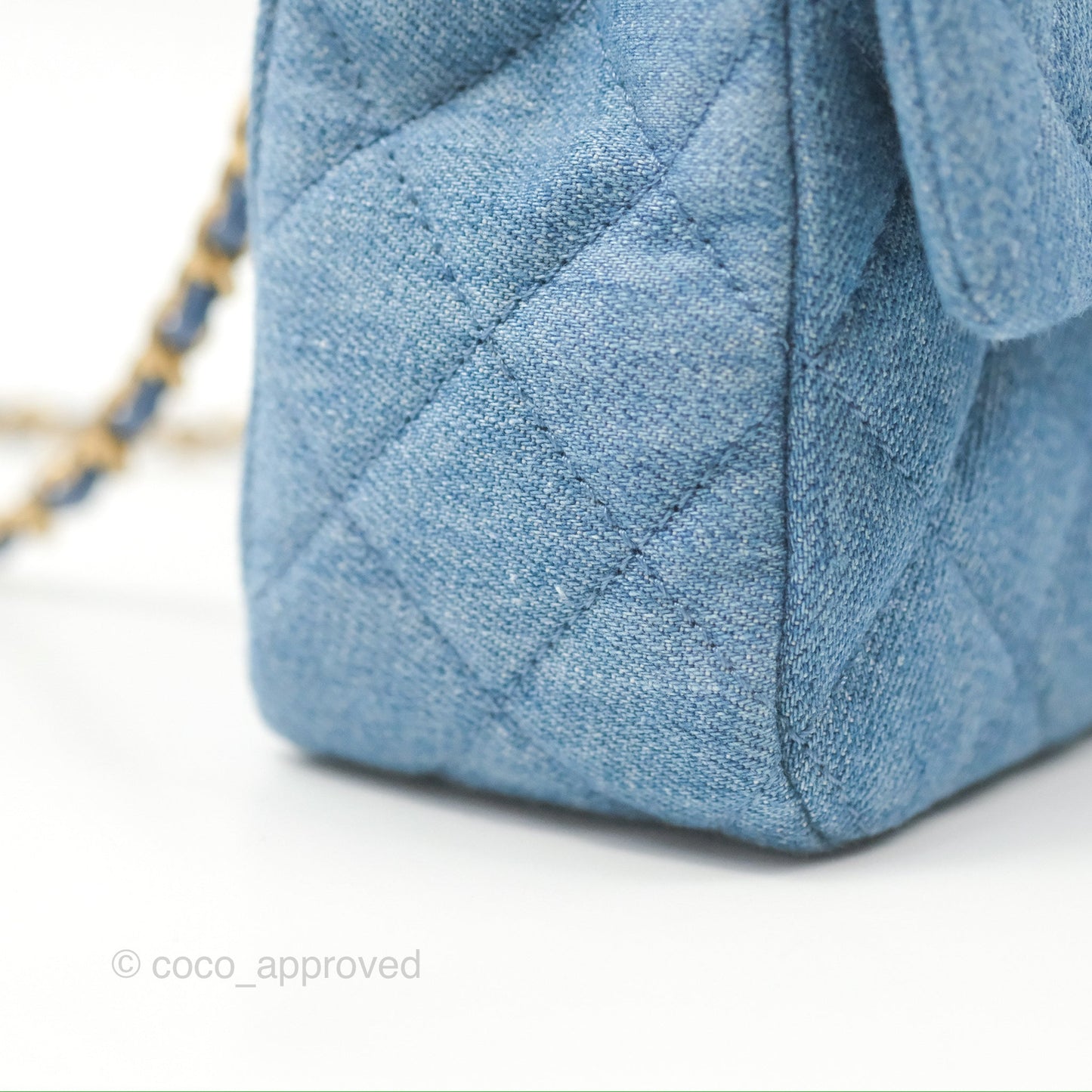 Chanel Mini Rectangular Pearl Crush Quilted Denim Aged Gold Hardware 22C