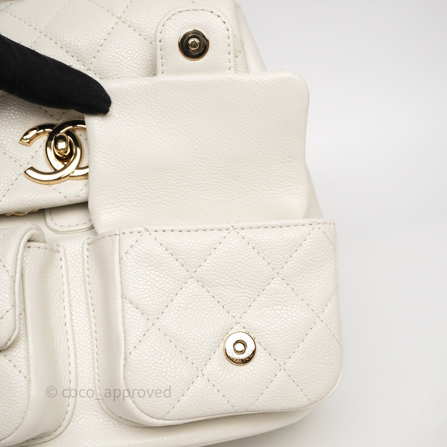 Chanel Duma Backpack Medium White Caviar Gold Hardware