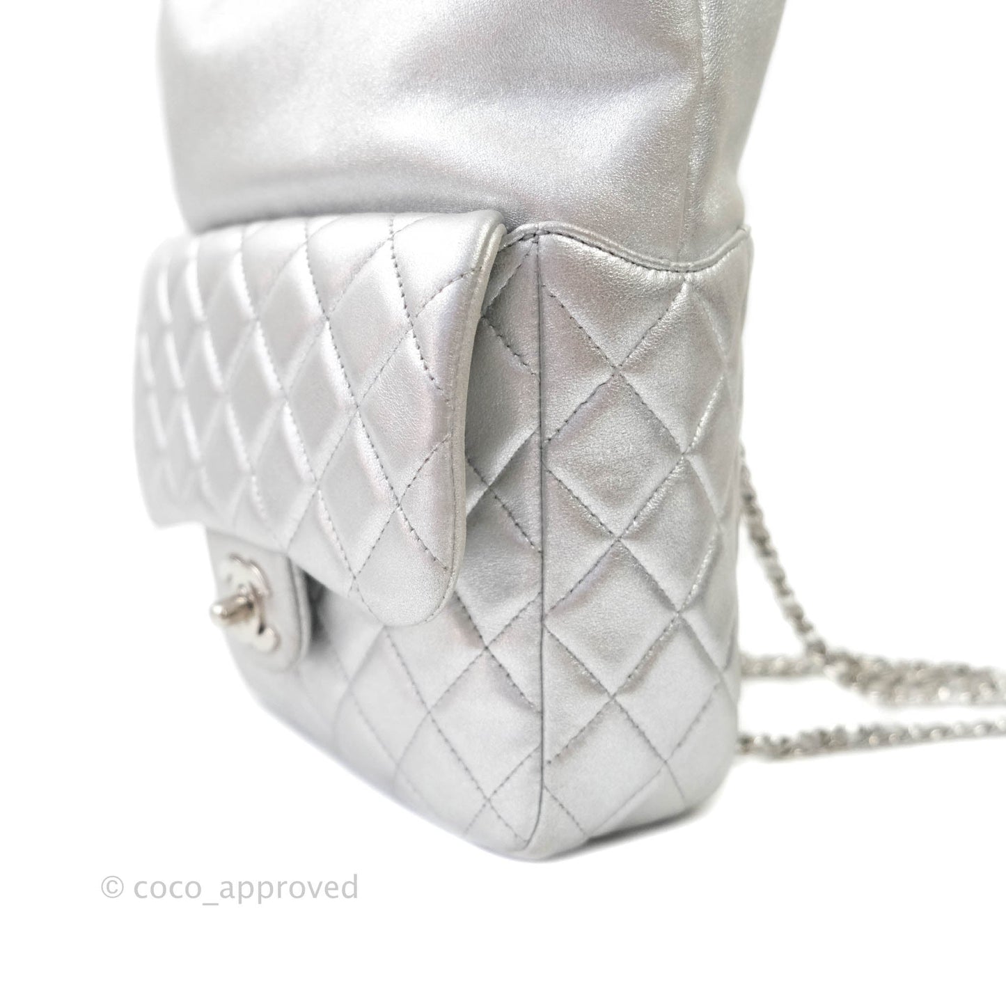 Chanel Quilted Small Metallic Silver Backpack in Seoul Lambskin Silver Hardware