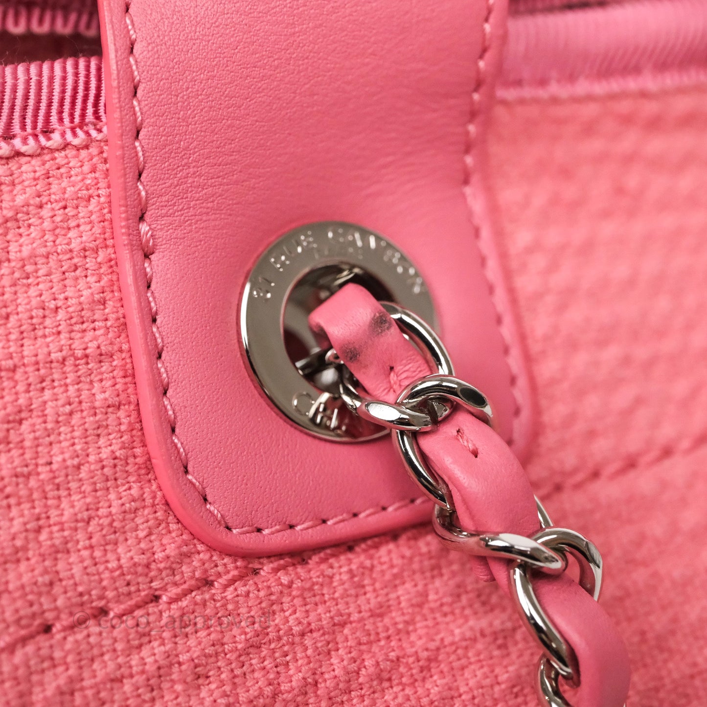 Chanel New Small Deauville Tote Pink Cotton Sliver Hardware
