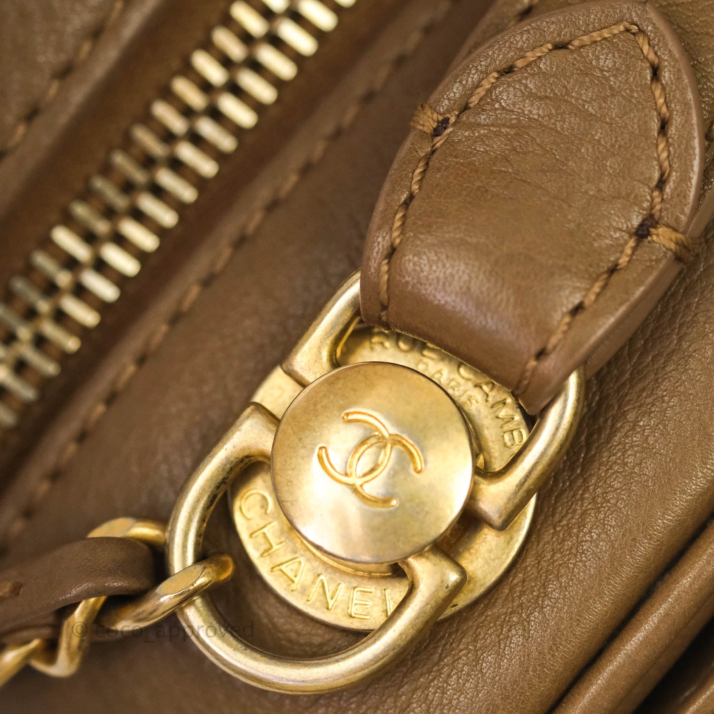 Chanel Small CC Quilted Vanity Case Brown Beige Calfskin Aged Gold Hardware