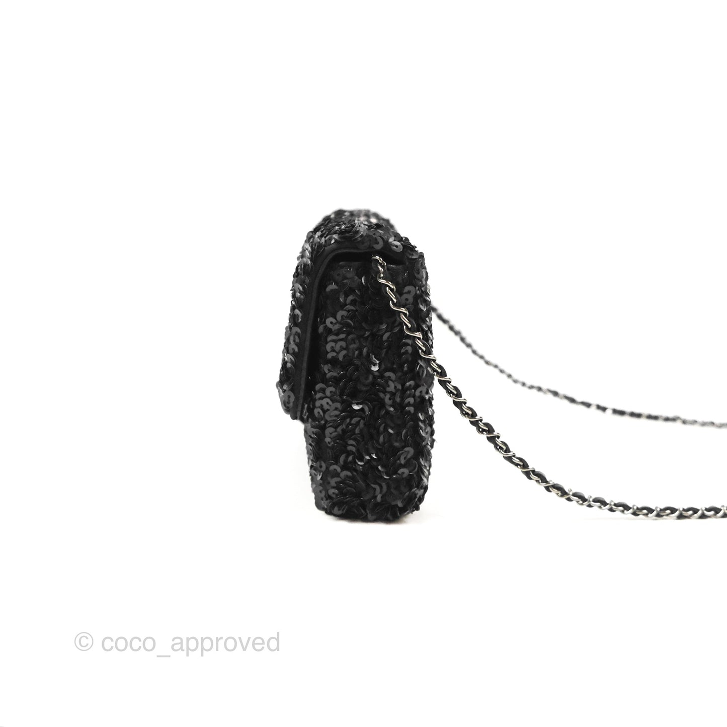 Chanel East West Flap Bag Black Sequin Dark Silver Hardware