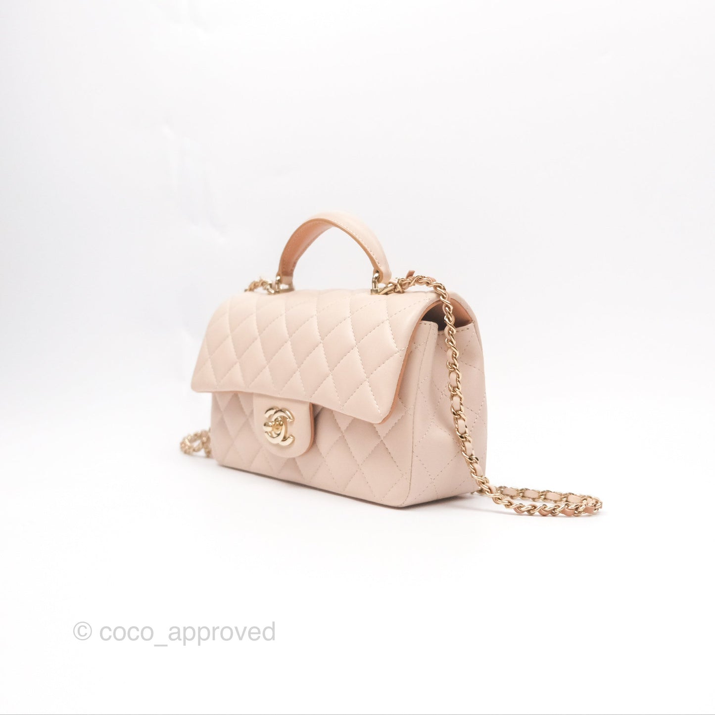 Chanel Top Handle Mini Rectangular Flap Bag Ecru/Beige Lambskin Gold Hardware 23P