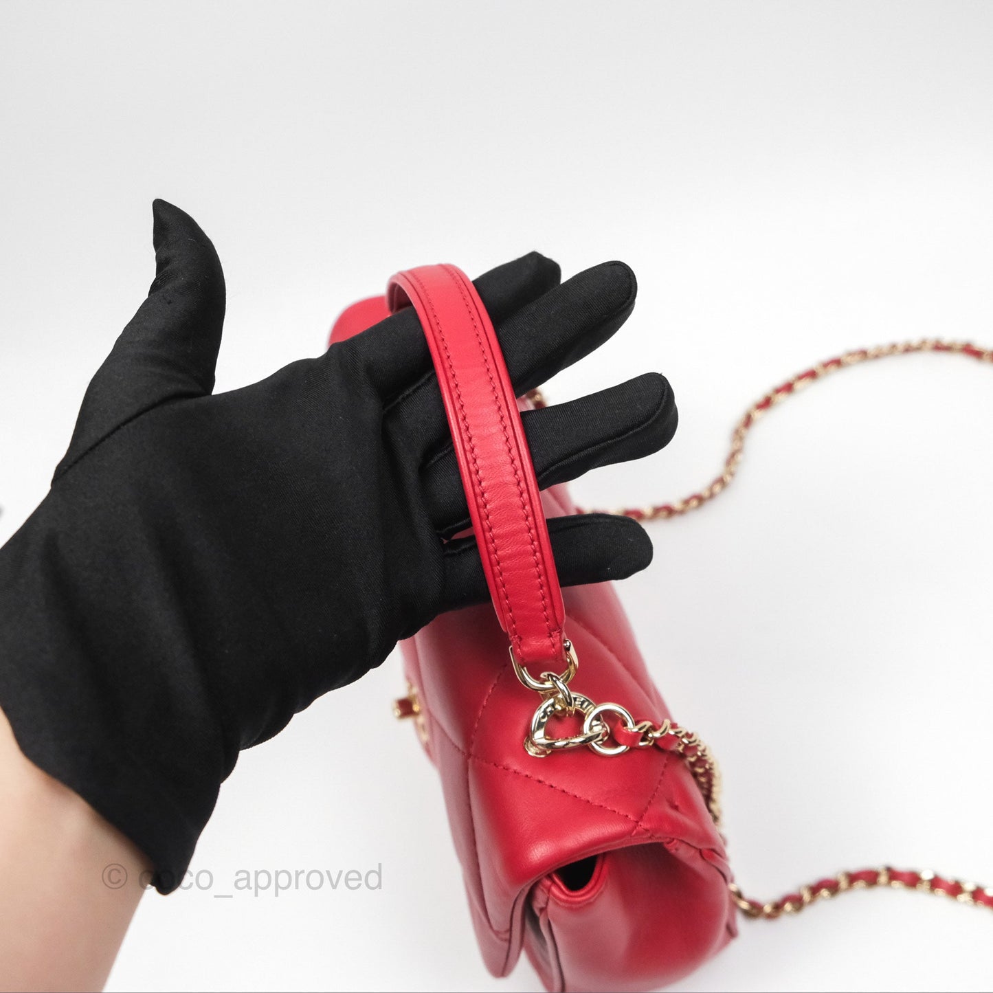 Chanel Easy Carry Flap Bag With Handle Red Lambskin Gold Hardware