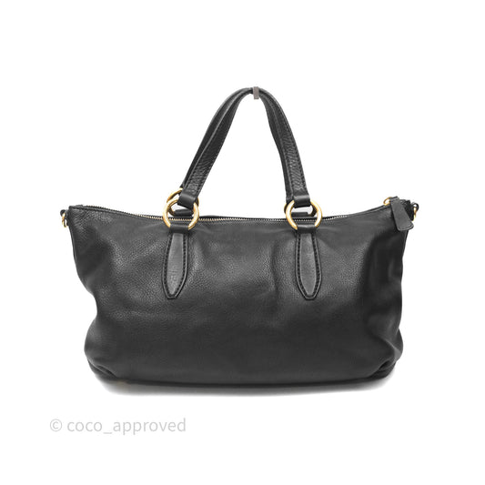 Miu Miu Vitello Tote Bag Black Gold Hardware