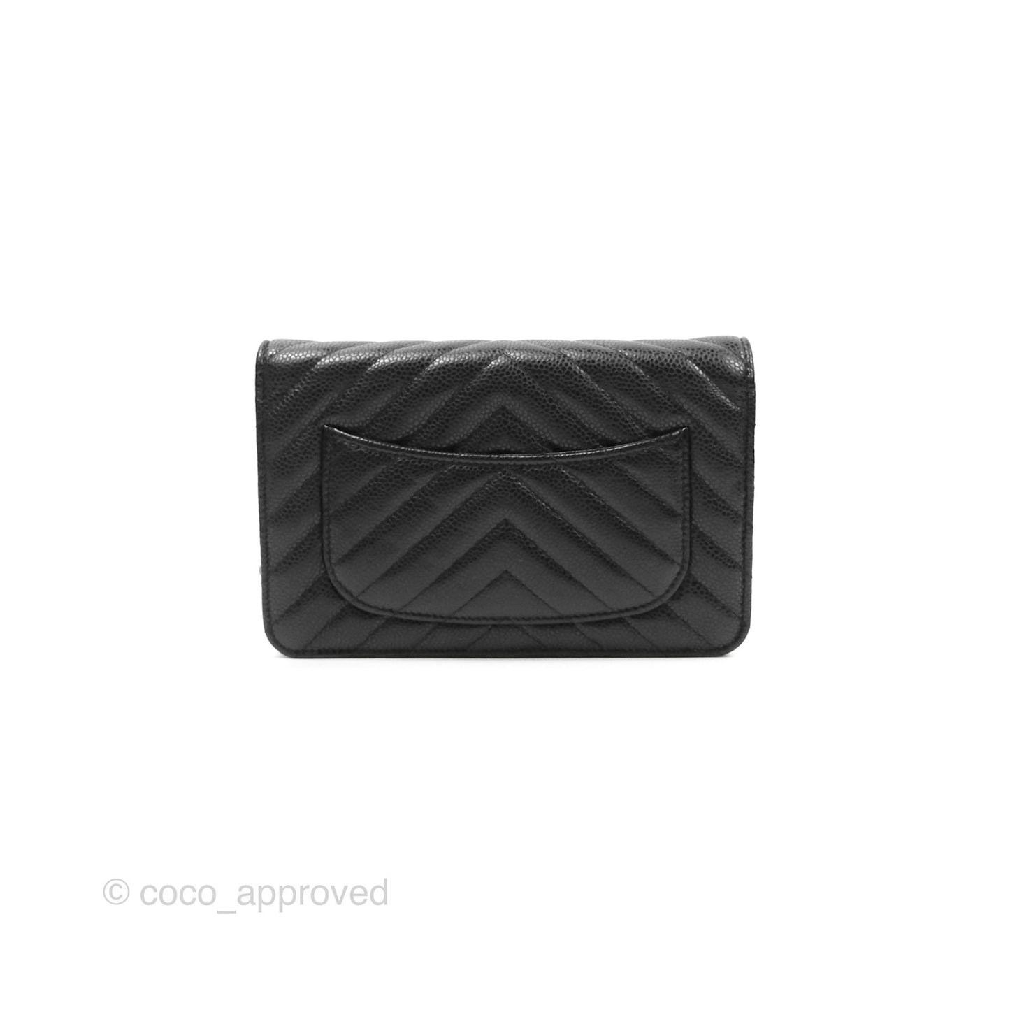 Chanel Classic Chevron Wallet on Chain WOC Black Caviar Silver Hardware