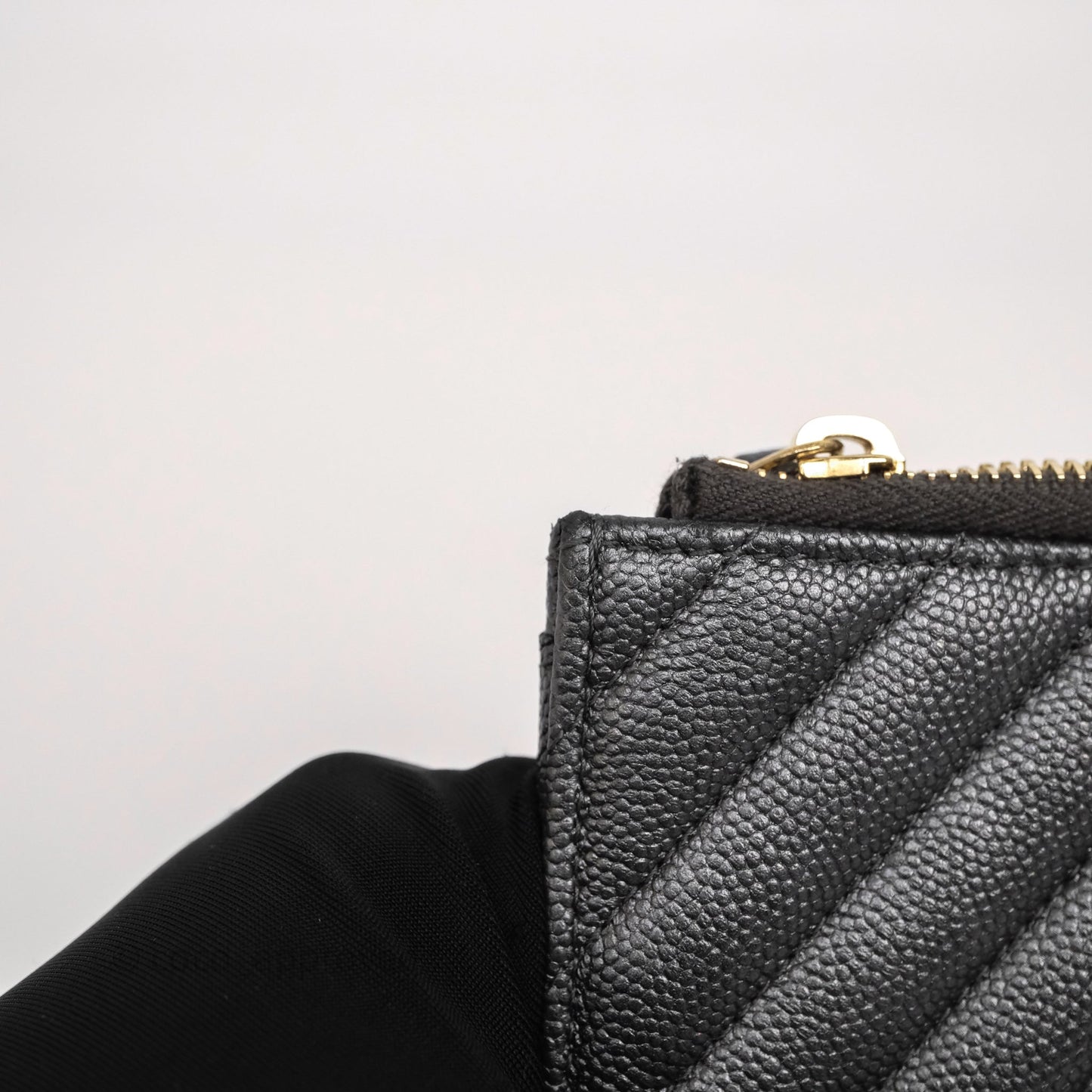 Chanel Chevron Zip Long Wallet Grey Caviar Gold Hardware