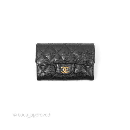 Chanel Quilted Flap Card Holder Black Caviar Gold Hardware