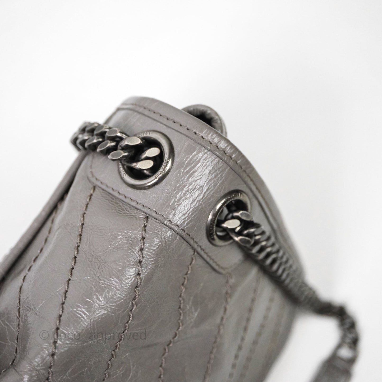 Saint Laurent Medium Niki Chain Bag Crinkled Calfskin Grey