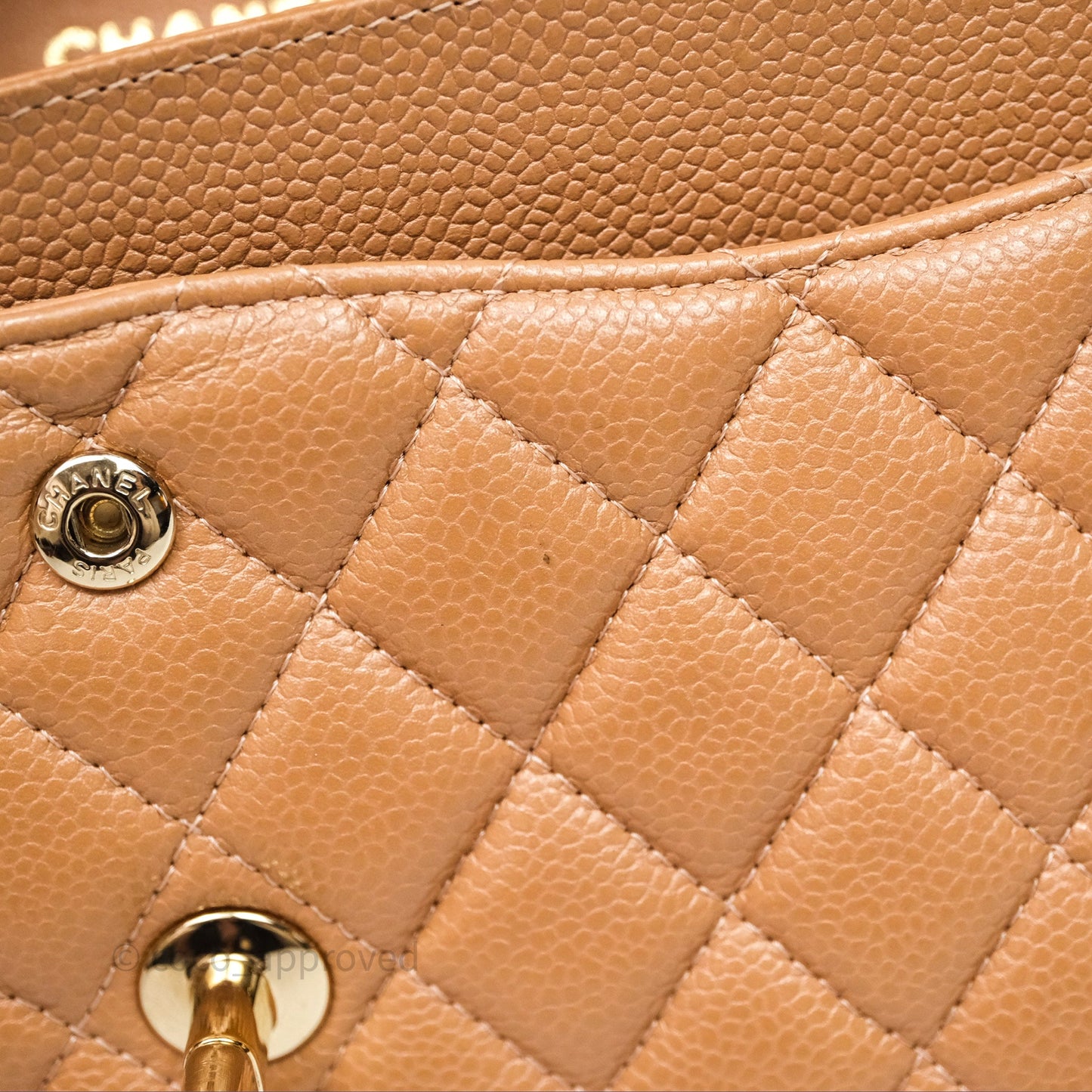 Chanel Classic M/L Medium Flap Quilted Beige Caviar Gold Hardware