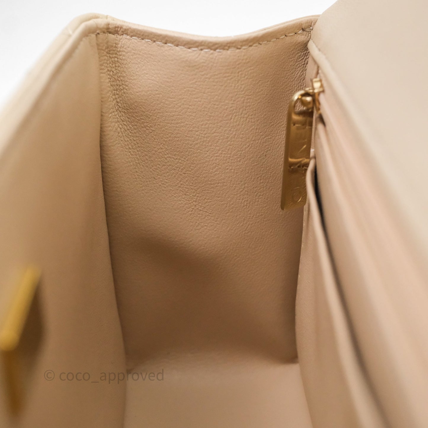 Chanel Top Handle Mini Rectangular Flap Beige Lambskin Shiny Gold Hardware