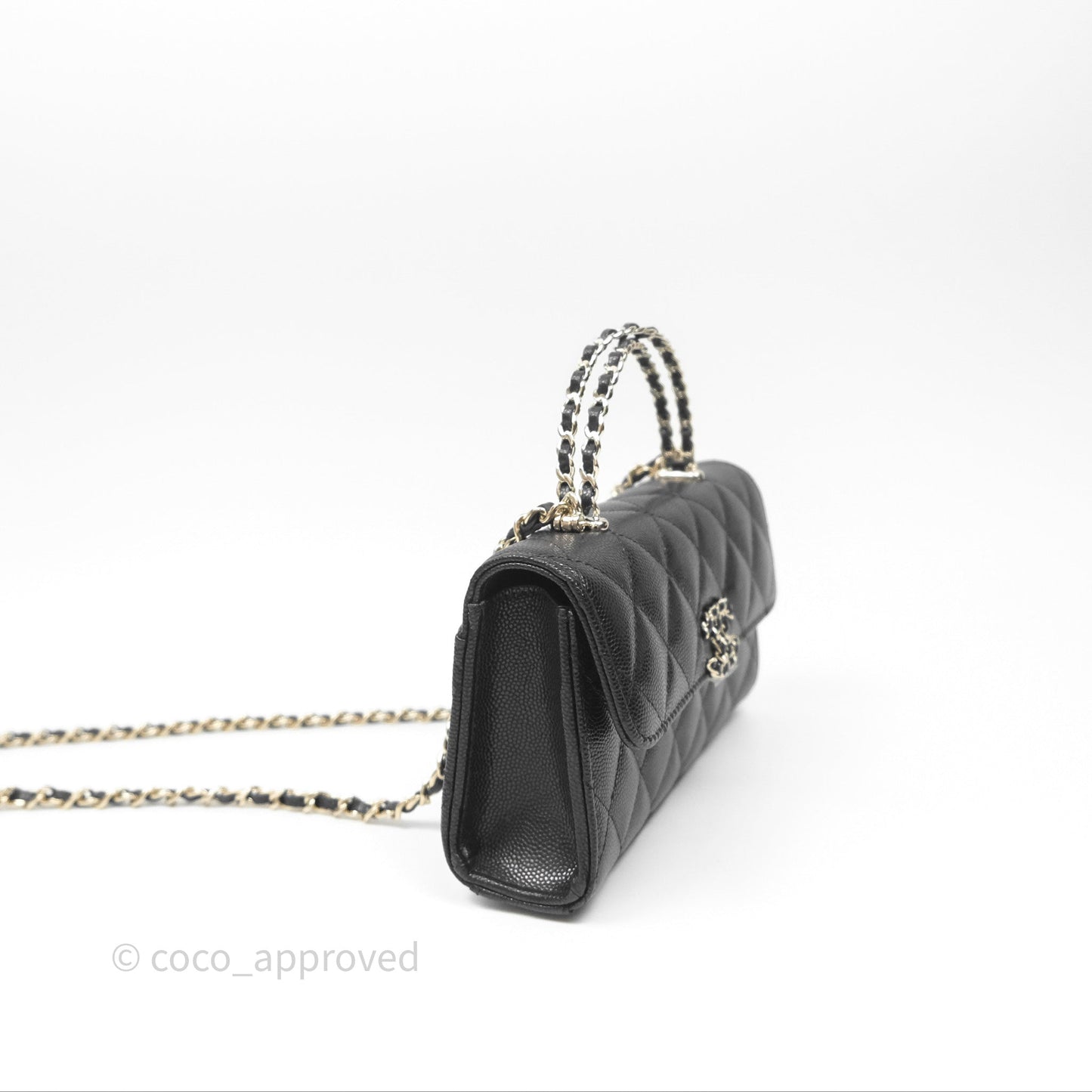 Chanel Top Handle Clutch with Chain Black Caviar Light Gold Hardware