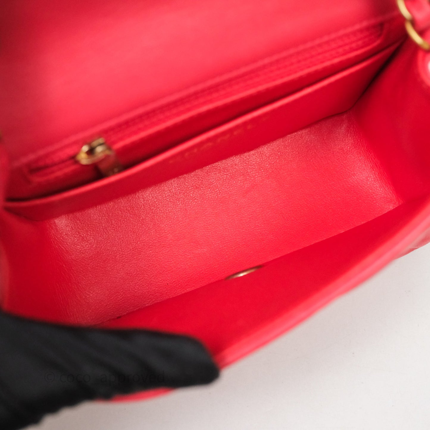 Chanel Mini Square Quilted Red Lambskin Aged Gold Hardware
