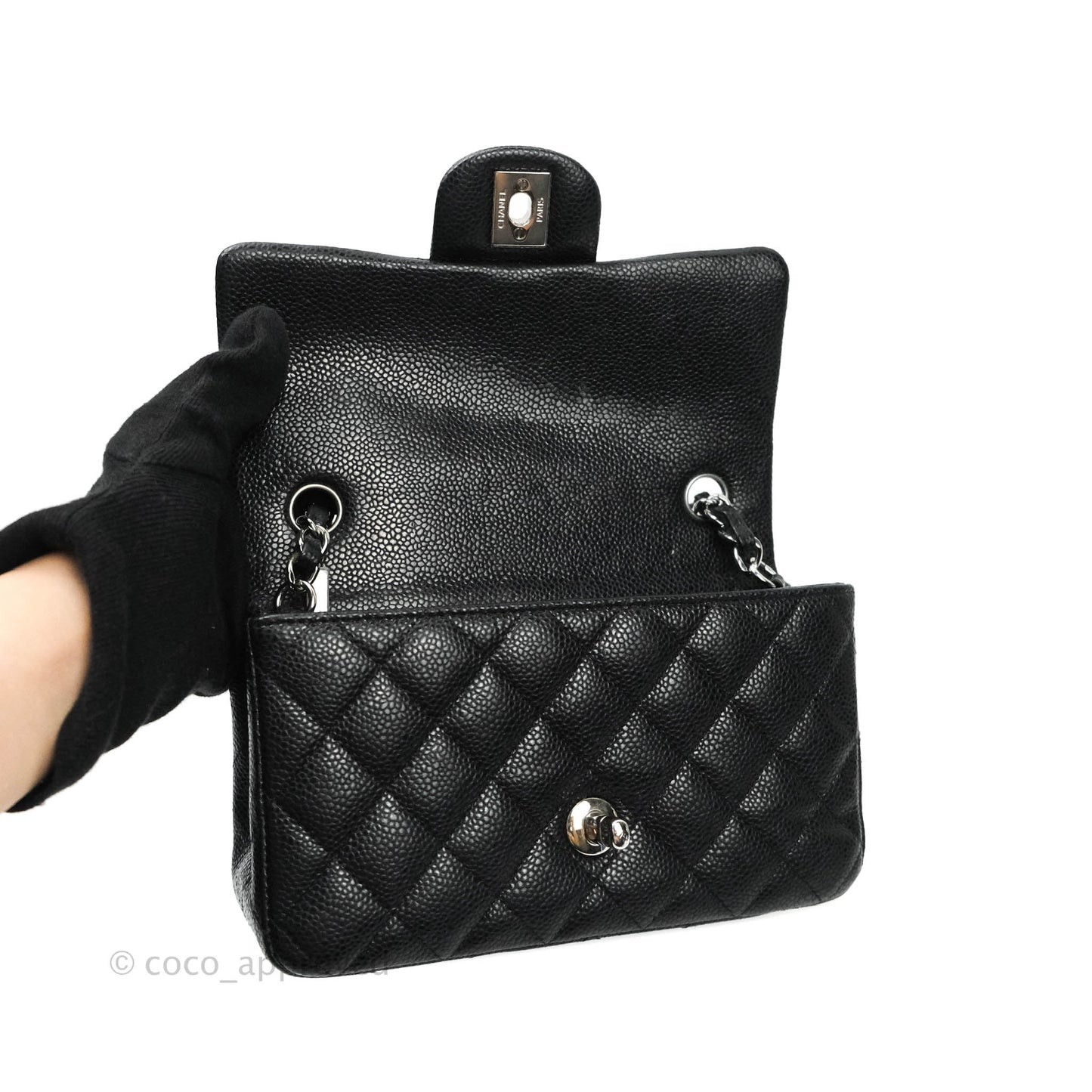 Chanel Classic Quilted Mini Rectangular Flap Black Caviar Silver Hardware