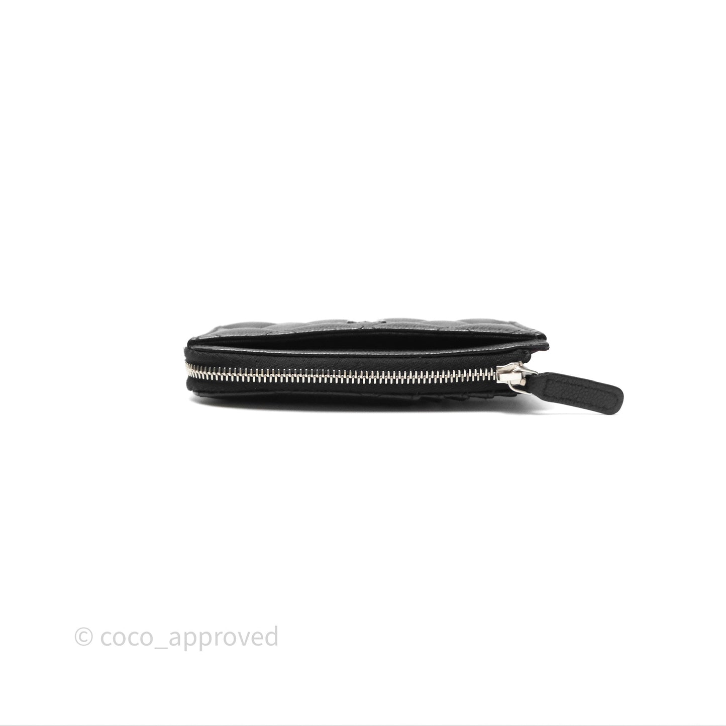 Chanel Quilted Zip Card Holder Black Caviar Silver Hardware