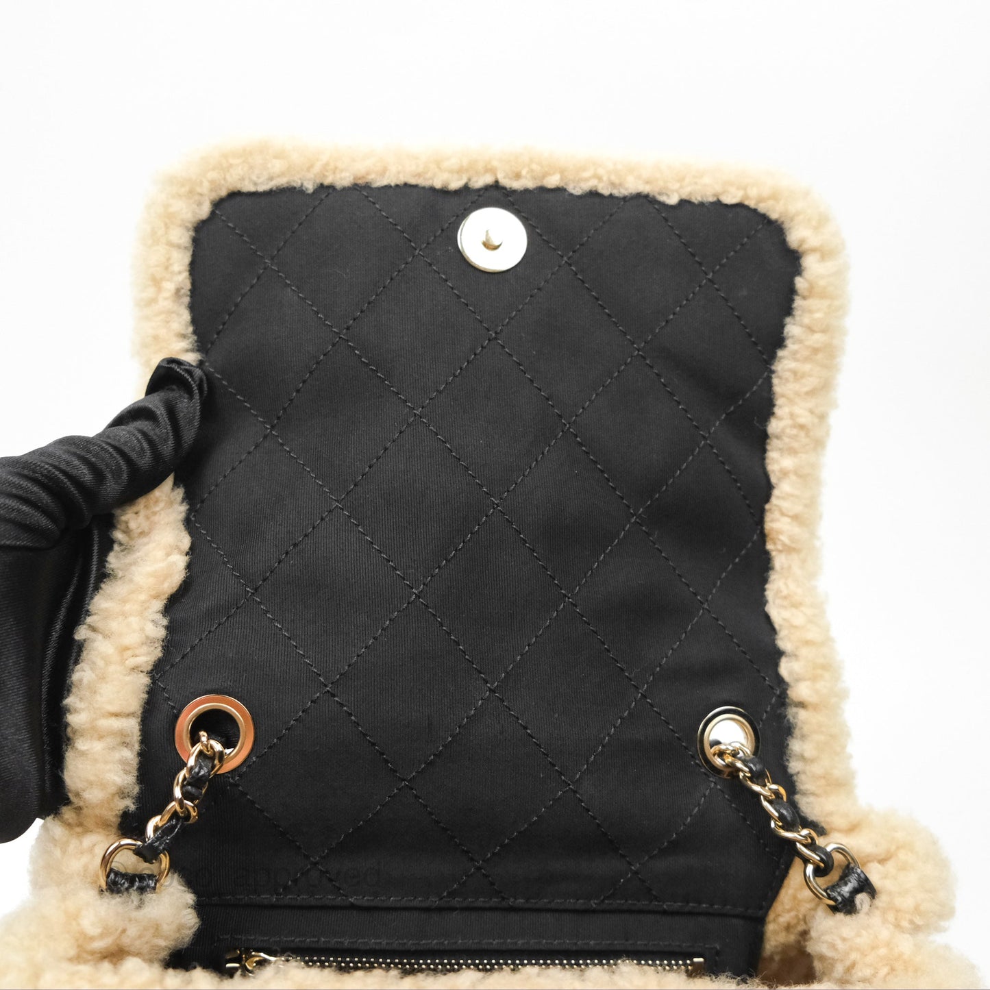Chanel Mania CC Shearling Flap Bag Black Crumpled Glazed Sheepskin