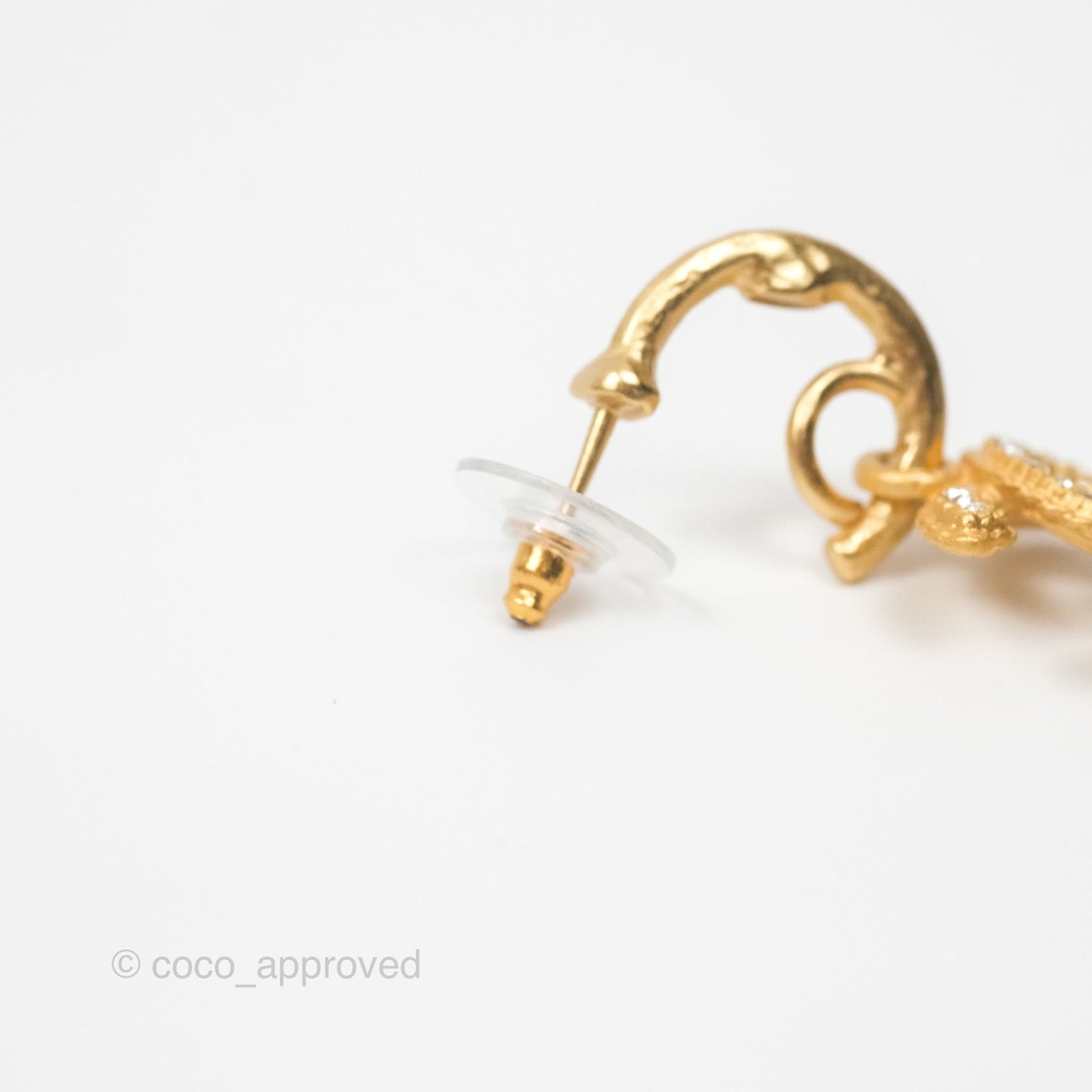 Chanel CC Crystal Pearl Drop Crystal Earrings Matte Gold Tone 20P
