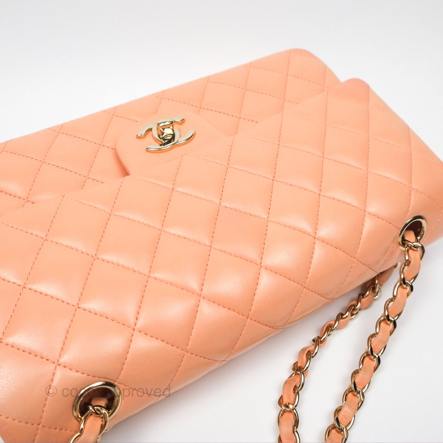 Chanel Classic M/L Medium Flap Quilted Peach Lambskin Gold Hardware