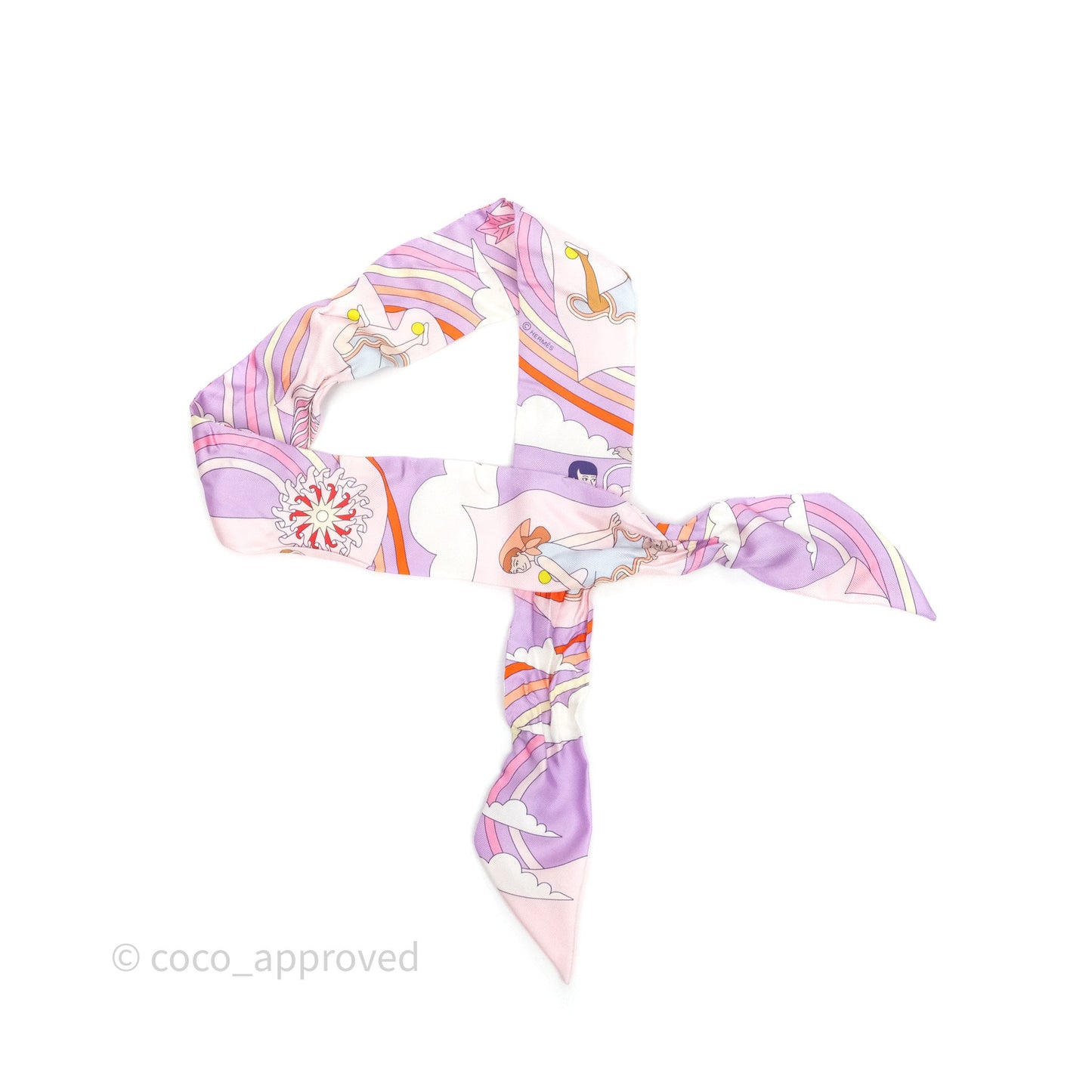 Hermes Silk Carres Volants Twilly Lilas/Rose Pâle/ Orange