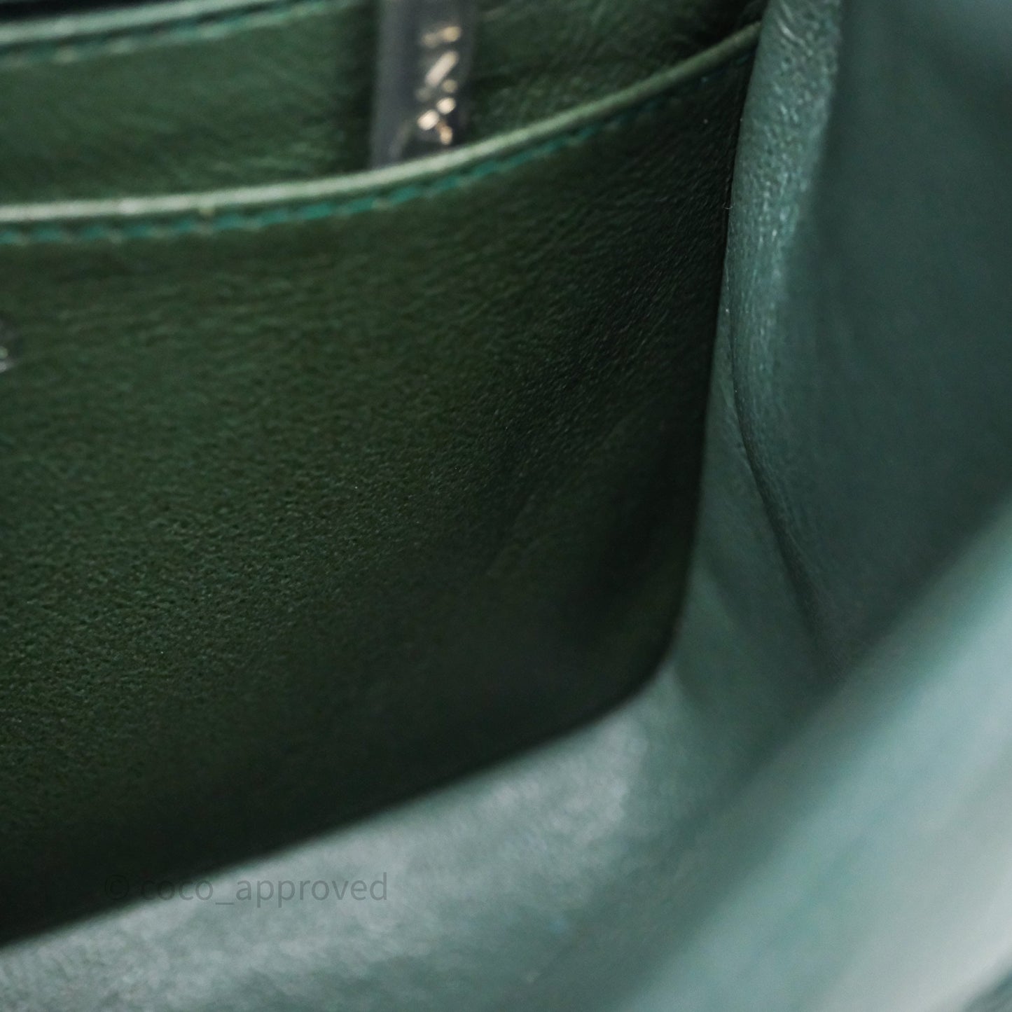 Chanel Quilted Mini Square Flap Dark Green Caviar Silver Hardware