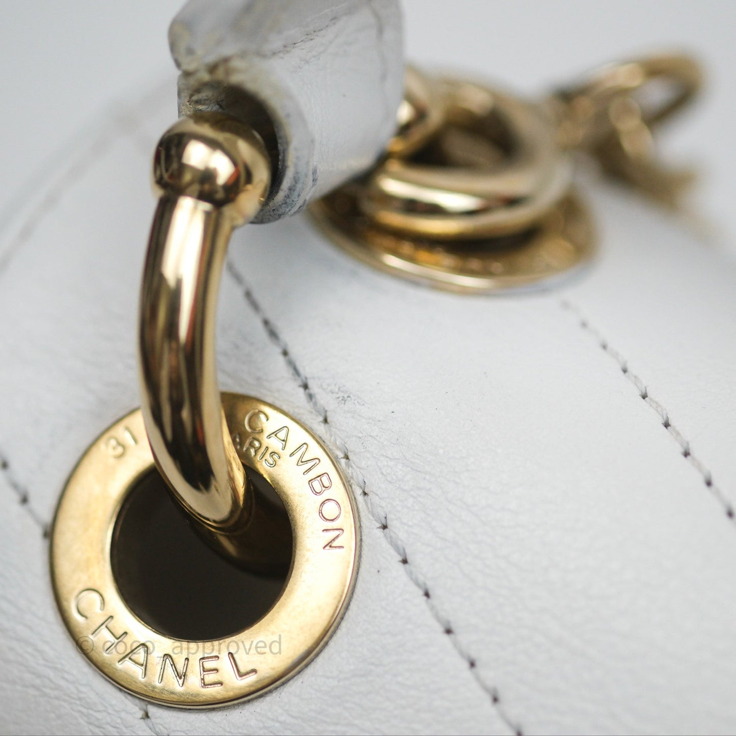 Chanel Small Chevron Chic Top Handle Flap White Calfskin Gold Hardware