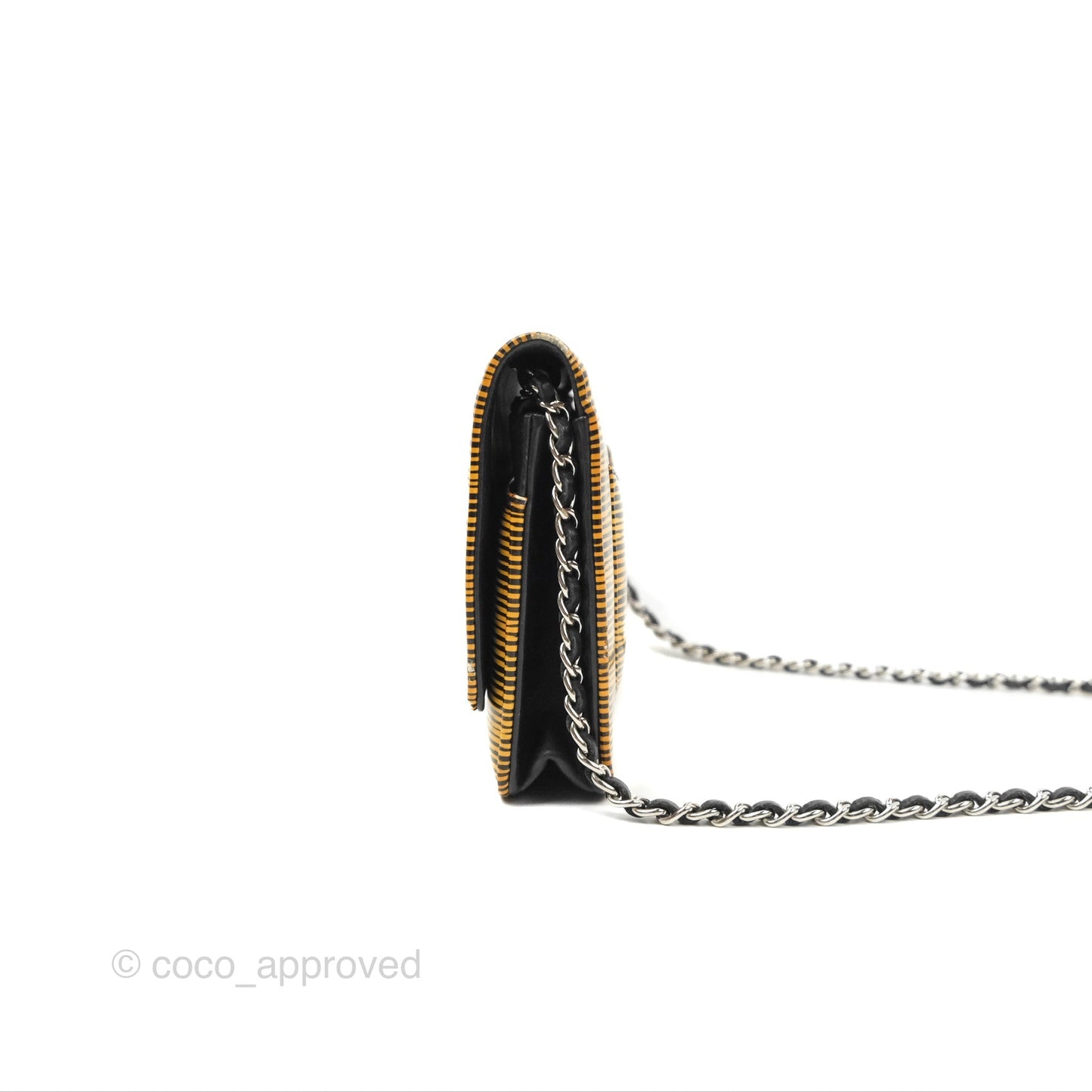 Chanel Wallet on Chain Yellow Black Striped Patent Silver Hardware