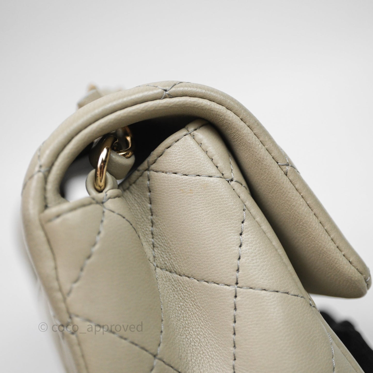 Chanel Mini Rectangular Flap Quilted Light Grey Lambskin Gold Hardware 22C