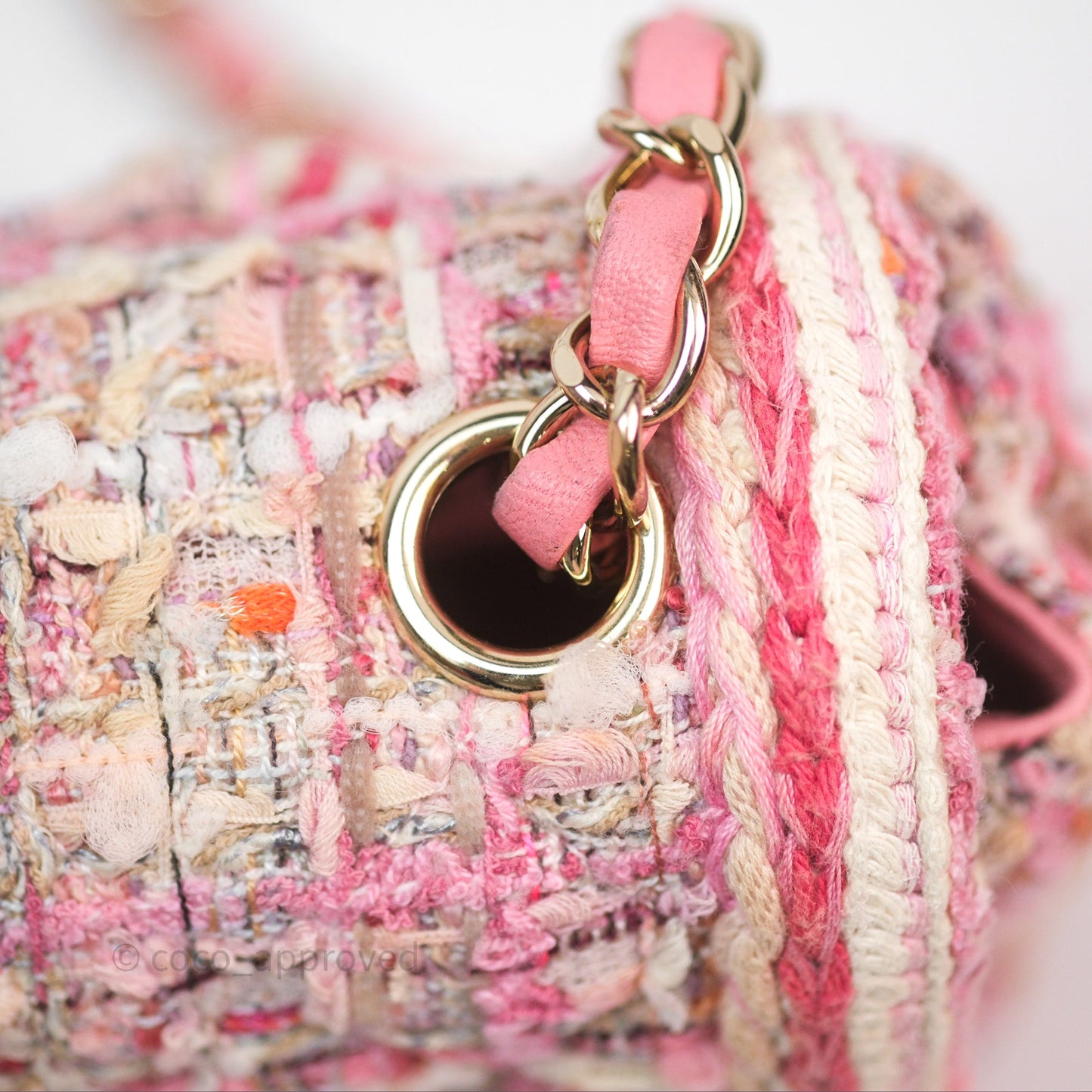 Chanel Mini Rectangular Flap Pink Tweed Braid Gold Hardware