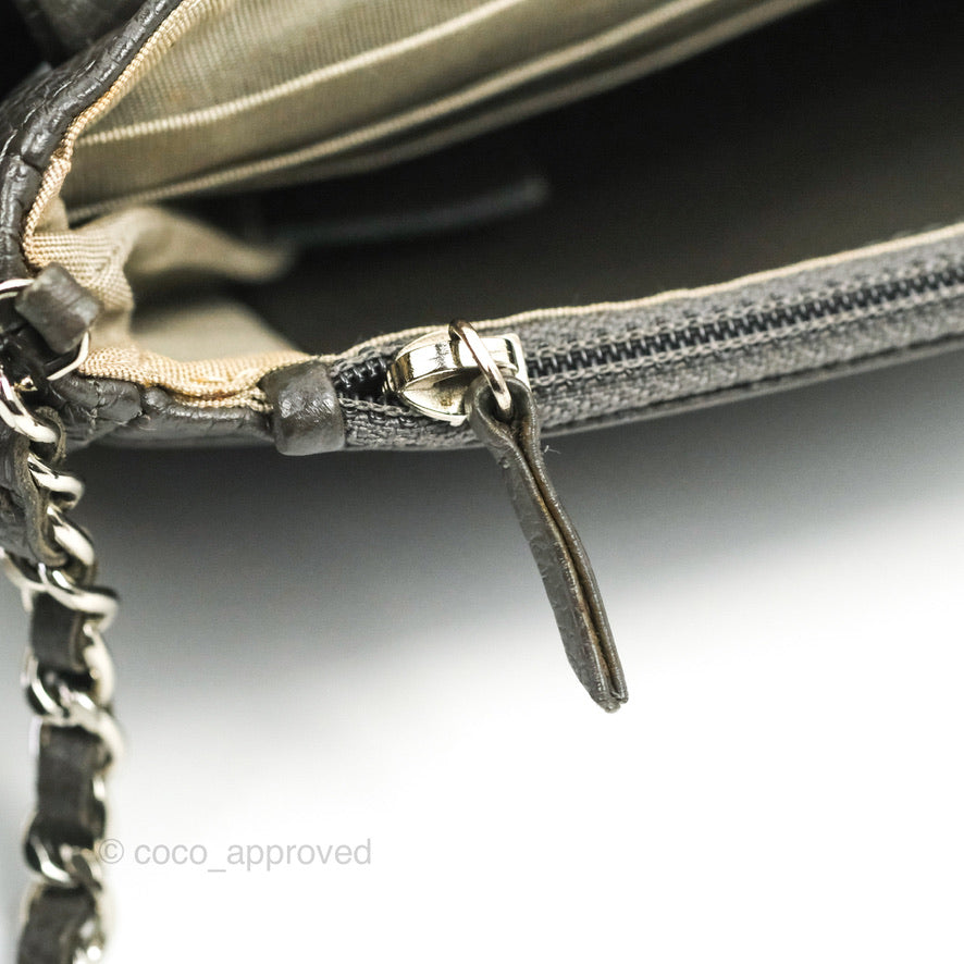 Chanel Half Moon Wallet on Chain WOC Dark Grey Caviar Silver Hardware