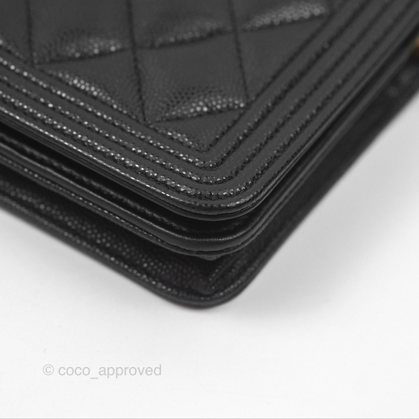 Chanel Quilted Boy Wallet on Chain WOC Black Caviar Age Gold Hardware