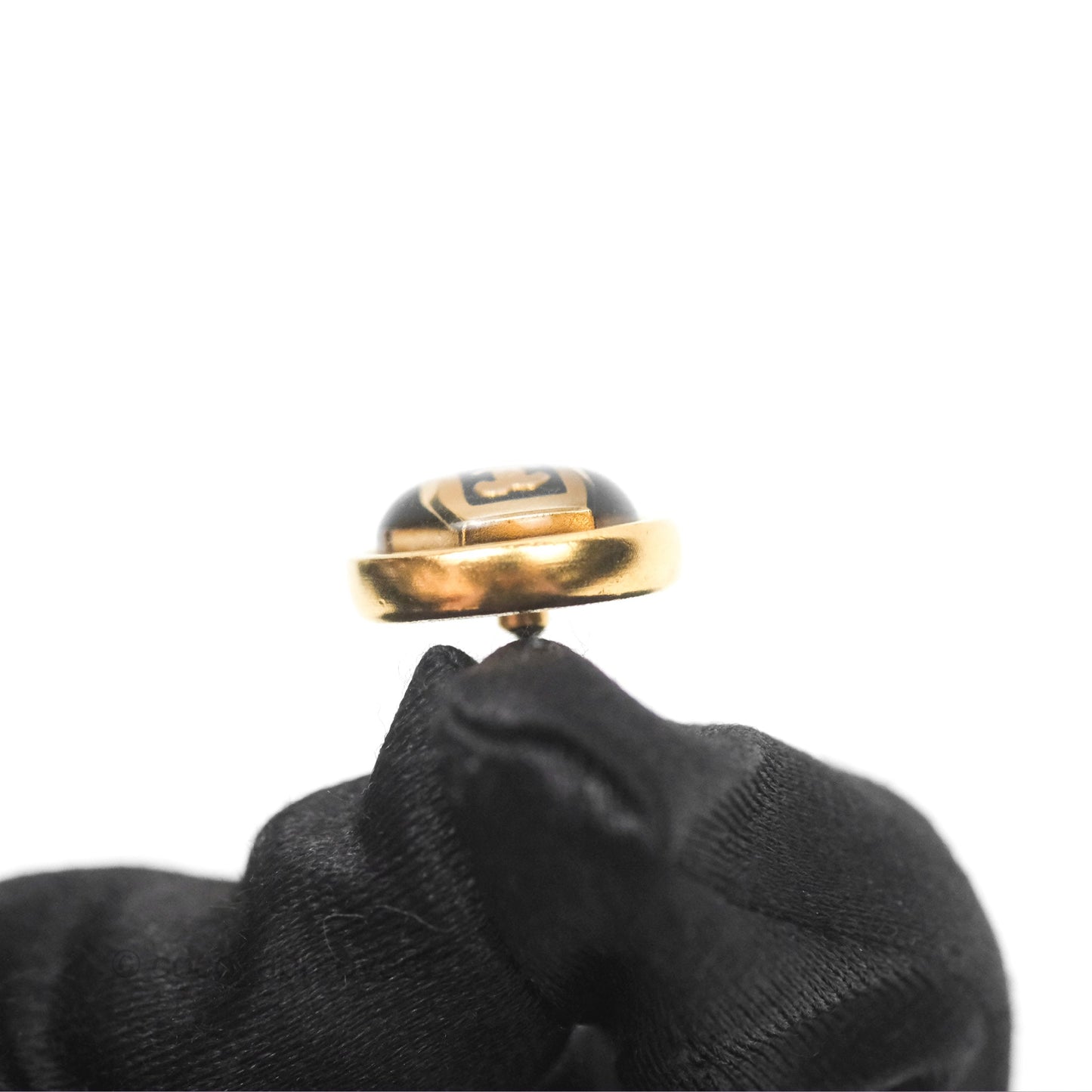 Chanel Round Black CC Perfume Bottle Earrings Gold Tone 20B