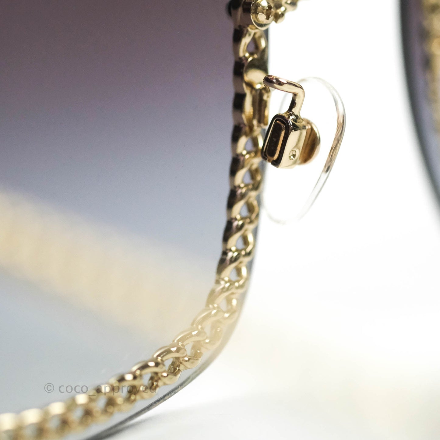 Chanel Chain Gradient Grey Lenses Square Sunglasses Gold Tone