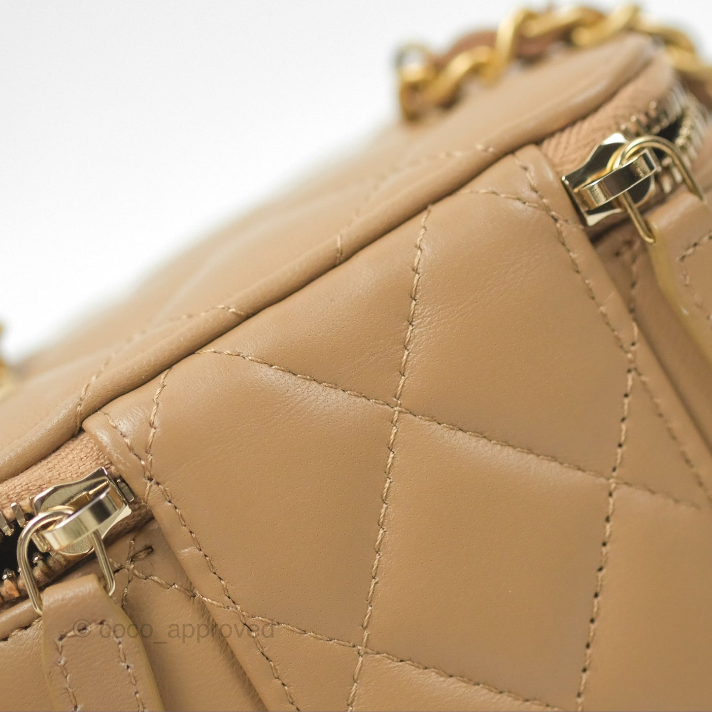 Chanel Mini Vanity With Chain Adjustable Pearl Crush Dark Beige Lambskin Aged Gold Hardware