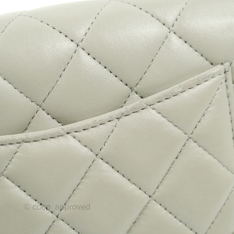 Chanel Quilted Classic Wallet on Chain WOC Light Grey Lambskin Gold Hardware