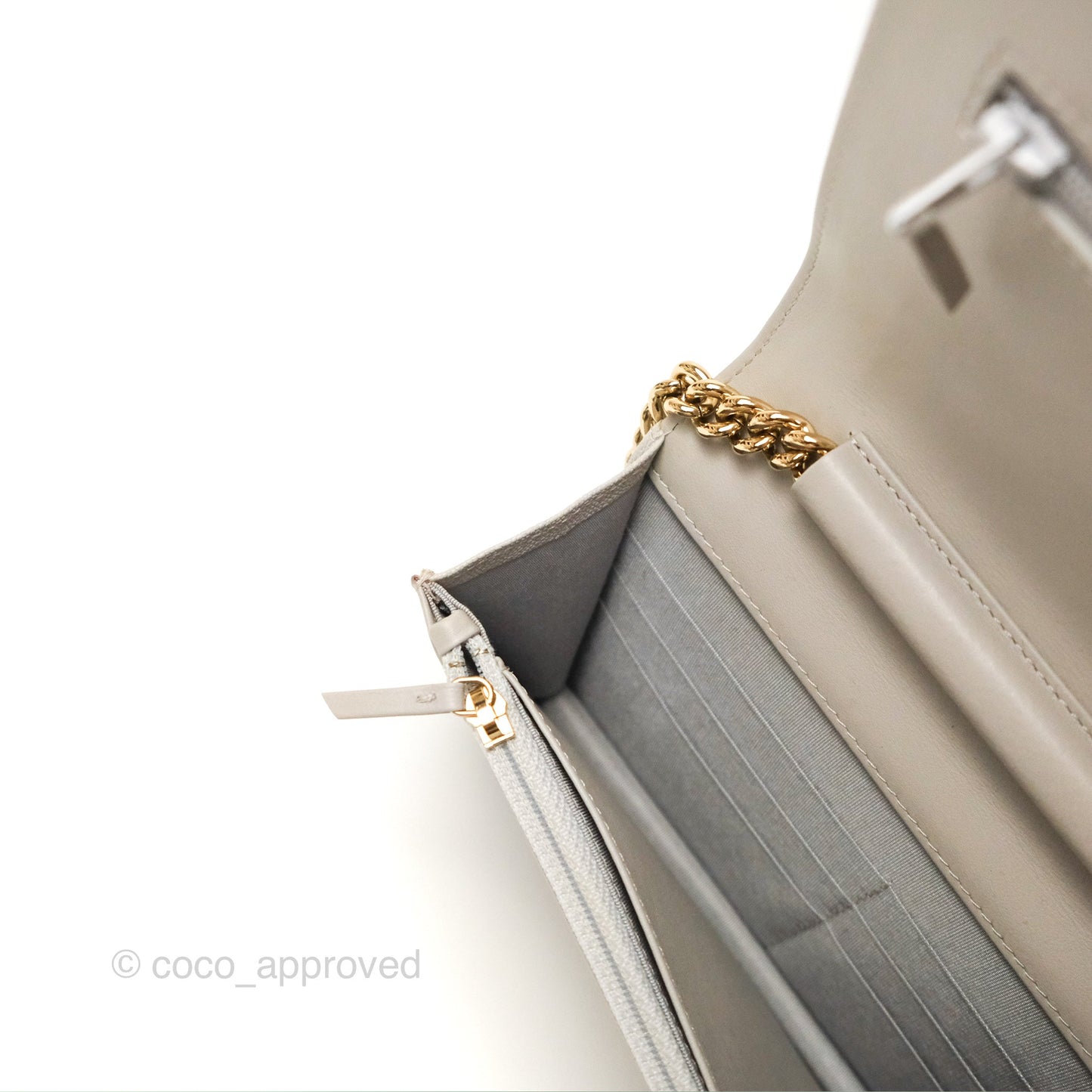 Chanel Quilted Boy Wallet on Chain WOC Light Grey Caviar Gold Hardware