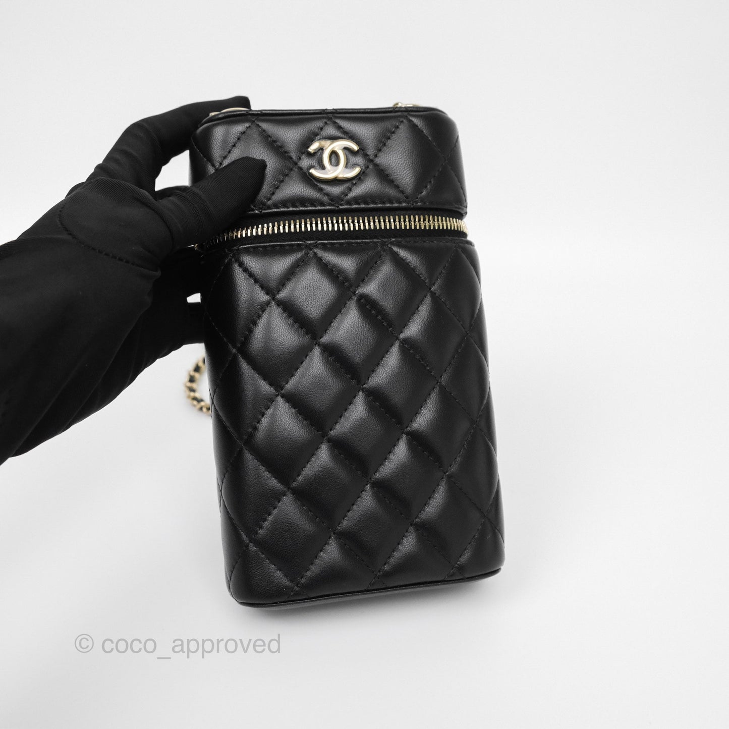 Chanel Trendy Vanity Phone Holder With Chain Black Lambskin Gold Hardware